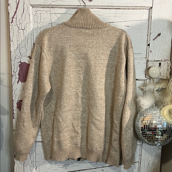 Yeokou Beige Zip Front Sweater Fuzzy Lined Side Hip Pockets Large Cashmere Blend - Picture 4 of 6